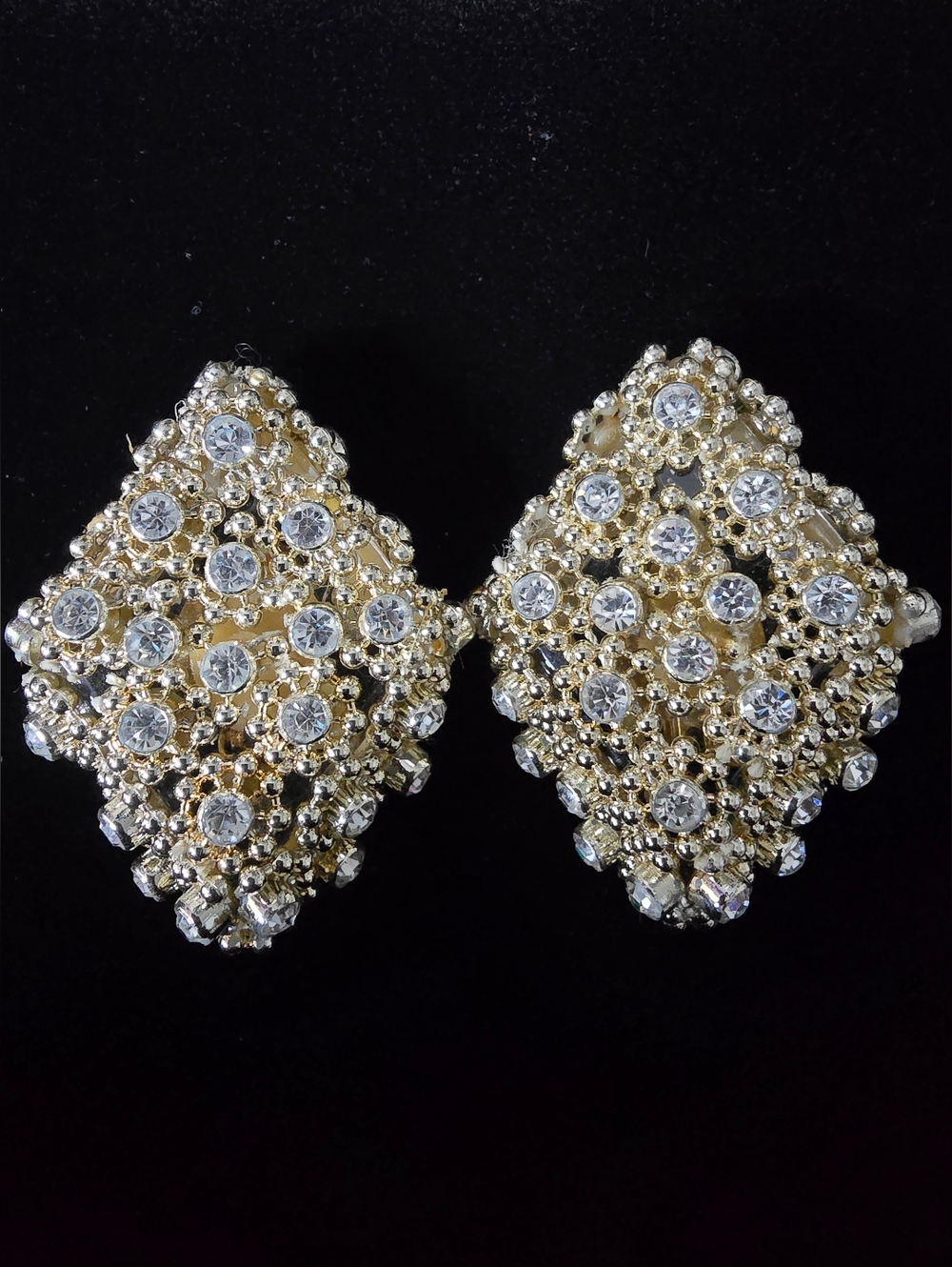 Huge Vintage Clear Rhinestone Clip-On Earrings